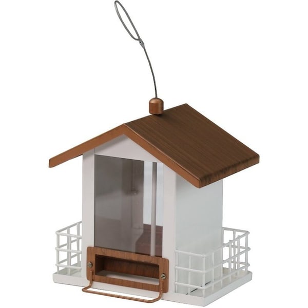 Heath Combo Bird Feeder, House, Seed, Seed Cakes, Suet Cakes, 2-Port/Perch, Plastic, White, 8-1/2 in H, Hanging 21015 - main