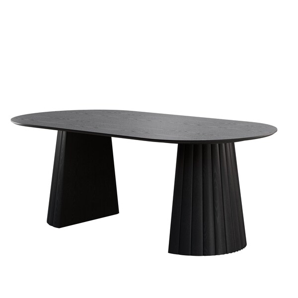 Homeroots 79" Black Wood Double Pedestal Base Oval Dining Table 720662 - main