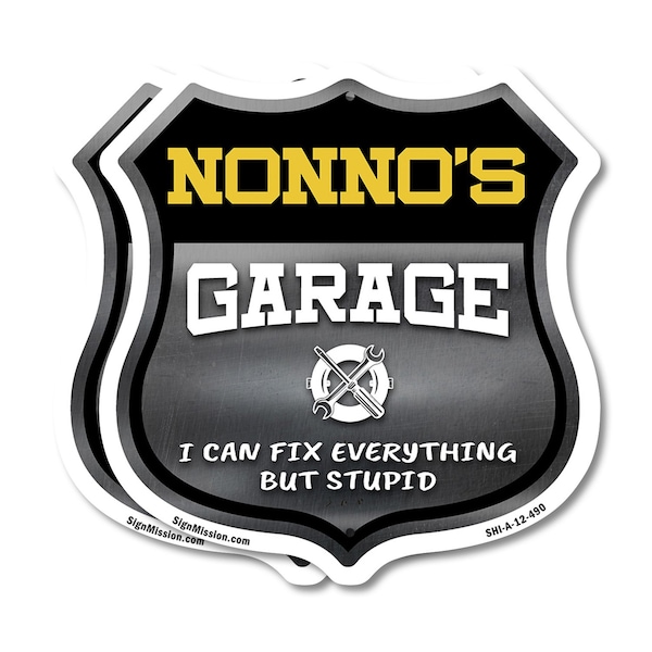 Signmission Nonno's Garage I Can Fix Everything But Stupid, 12 inch X 12 inch, Aluminum Metal Sign, 2PK SHI-A-2PACK-12-490-NONNO - main
