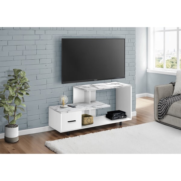 Monarch Specialties Tv Stand, 48 Inch, Console, Storage Drawer, Living Room, Bedroom, Laminate, White Marble Look I 2609 - main