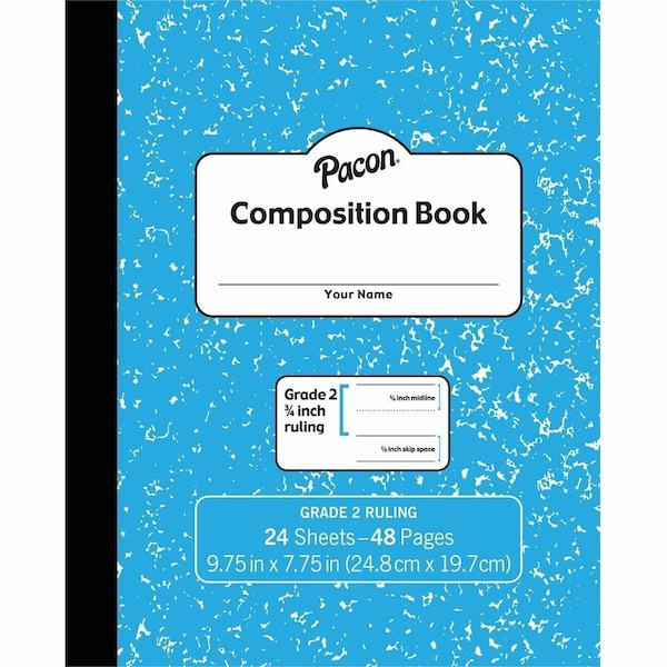 Pacon Composition Book - 24 Sheets - 48 Pages - 9.8in Width x 7.5in Depth - Blue Marble Cover - Durable PMMK37138 - main