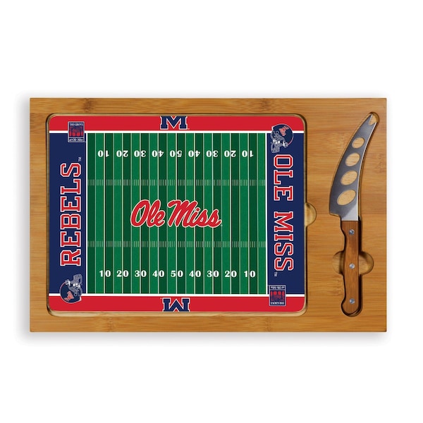 Picnic Time Family Of Brands NCAA Ole Miss Rebels Icon Glass Top Cutting Board & Knife Set 910-00-505-374-0 - main