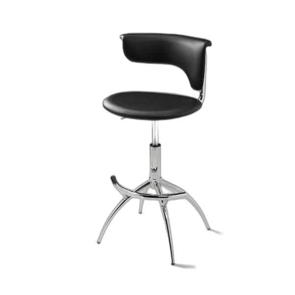 Homeroots Set of Two Black and Silver Metal and Faux Leather Low Back Adjustable Height Bar Chairs, 2PK 555036 - main