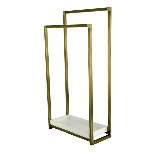 Kingston Brass 33-5/8" Freestanding Pedestal 2-Tier Towel Rack with Wooden Shelf, Antique Brass SCC8263 - main