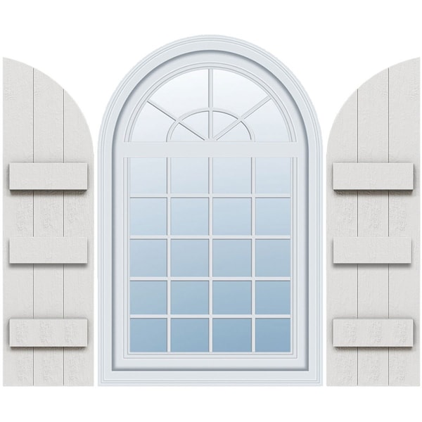 Ekena Millwork Rustic 3 Board Joined Board-n-Batten Faux Wood Shutters w/Quarter Round Arch Top, 16 1/8W x 68H, PR FBJ06Q16X068RUF - main
