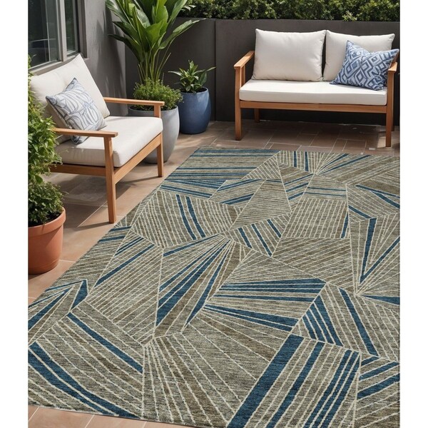 Homeroots 5' X 8' Taupe Blue And Beige Geometric Washable Indoor Outdoor Area Rug 594816 - main