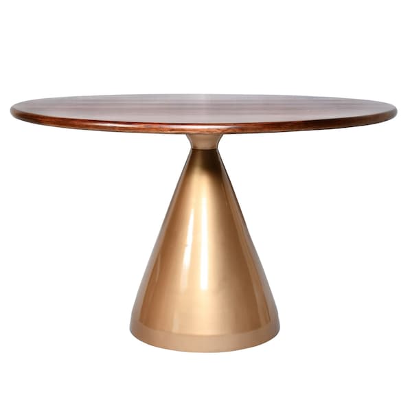 Homeroots 48" Brown And Gold Rounded Solid Wood And Iron Pedestal Base Dining Table 517853 - main