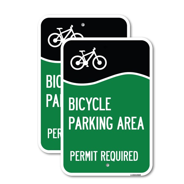 Signmission Bicycle Parking Area - Permit Required with Graphic, 12'' X 18'' 2 Signs, Heavy Gauge Aluminum, 2PK A-1218-2PACK-24324 - main