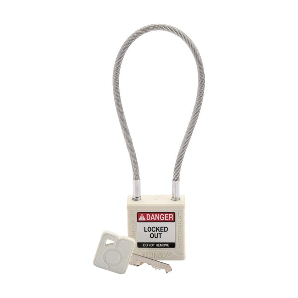 Brady Velocity 8in Compact Cable Lockout Padlocks Nylon 4in Shackle Clearance KD White CPPL-WHT-200CB-KD - main