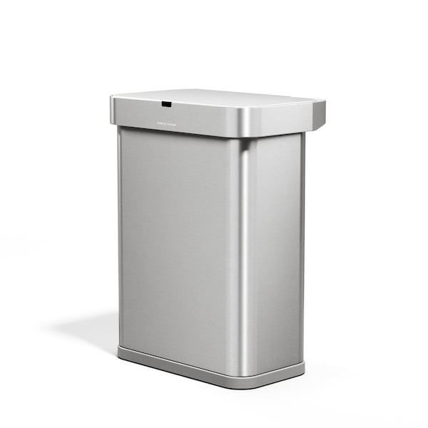 Simplehuman 58 Liter / 15 Gal. Rectangular Indoor Metal Can, Brushed, Voice & Motion Sensor, Stainless Steel ST2047 - main