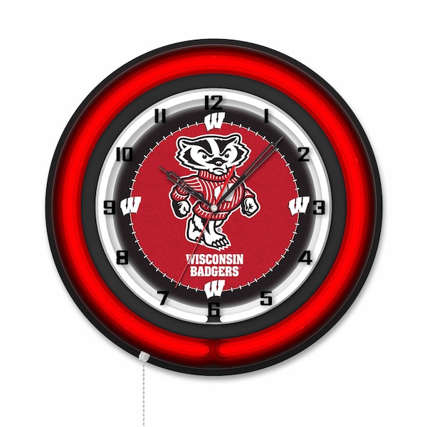 Holland Bar Stool University of Wisconsin Badger 19 Double Neon Wall Clock Clk19BK - main