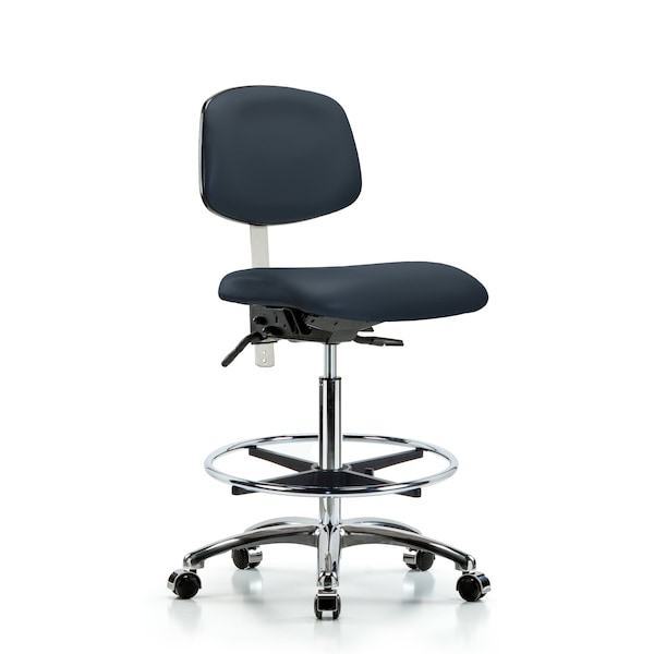 Blue Ridge Ergonomics Clean Room Chair Hi Ben Chair, Vin, Chrm, CF, Cast, Nvy, CL100, No Arms, 26" to 35-1/2" Height, Vinyl BR-NCR-VHBCH-CR-T0-A0-CF-CC-8582 - main