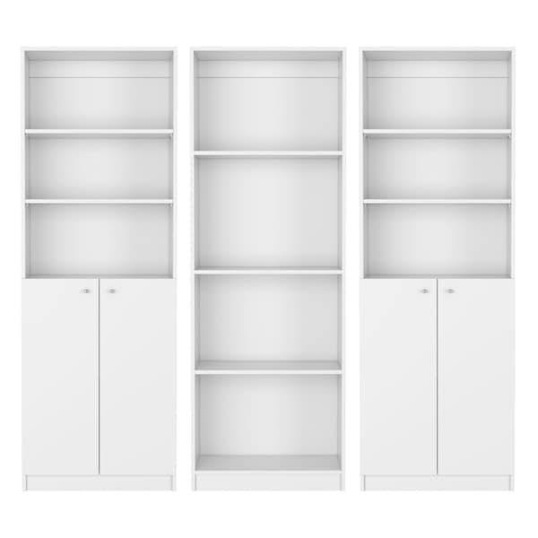 Homeroots Set of Three White Wood Ten Tier Modular Bookcase with Four Doors 546633 - main