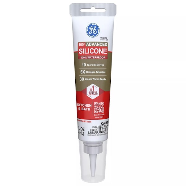 Ge GE Advanced Silicone White Silicone 2 Kitchen and Bath Caulk Sealant 2.8 oz 2812566 - main