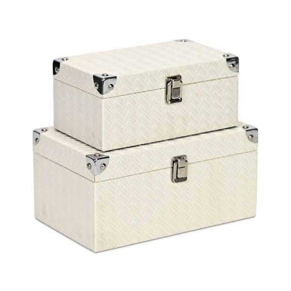 Homeroots Set of Two White Solid Wood And Metal Box With Lid, 2PK 489353 - main