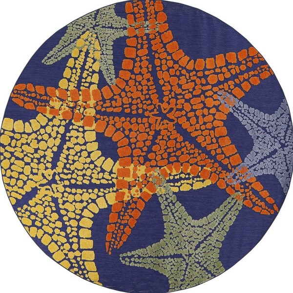 Homeroots 5' Blue Yellow And Orange Round Starfish Indoor Outdoor Area Rug 546869 - main
