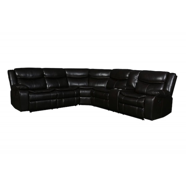 Homeroots Brown Polyester Blend Reclining U Shaped Three Piece Corner Sectional With Console 366309 - main