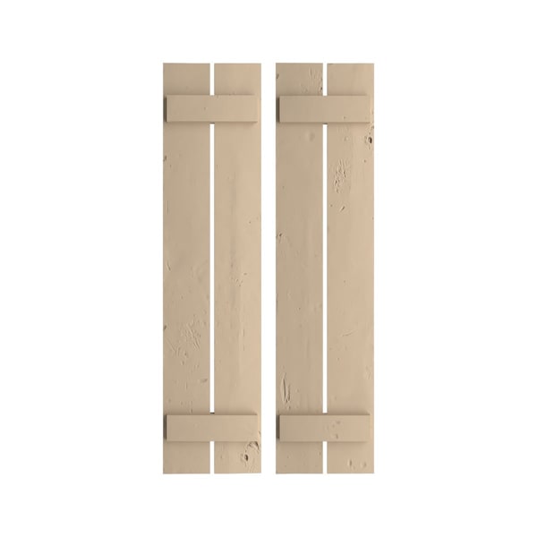 Ekena Millwork Rustic Two Board Spaced Board-n-Batten Knotty Pine Faux Wood Shutters, 11 1/2W x 32H, PR SHUBSS11X32KPPR - main