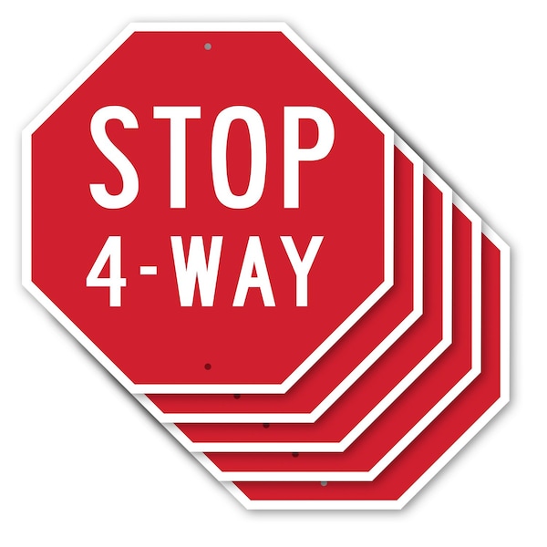 Signmission Stop 4-way, 10 inch X 10 inch, Aluminum Metal Signs, 5PK OC-A-5Pack-10-8 - main