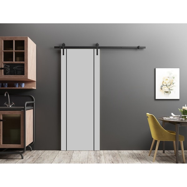 Sartodoors Sliding Barn Door with Hardware, Planum 0017 Matte Grey and Aluminum Strips, 6.6FT Rail Hangers Stu PLANUM0017BD-B-GRE-3696 - main