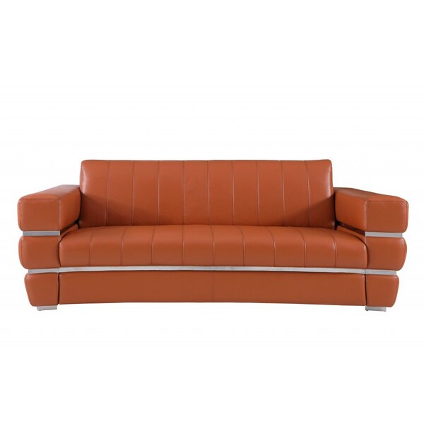 Homeroots 89" Camel Italian Leather Sofa With Silver Legs 476520 - main