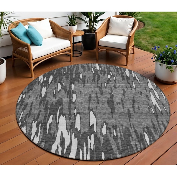 Homeroots 8' Gray And Ivory Round Abstract Washable Indoor Outdoor Area Rug 612667 - main