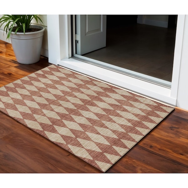 Homeroots 3' X 5' Orange And Copper Geometric Washable Indoor Outdoor Area Rug 577079 - main