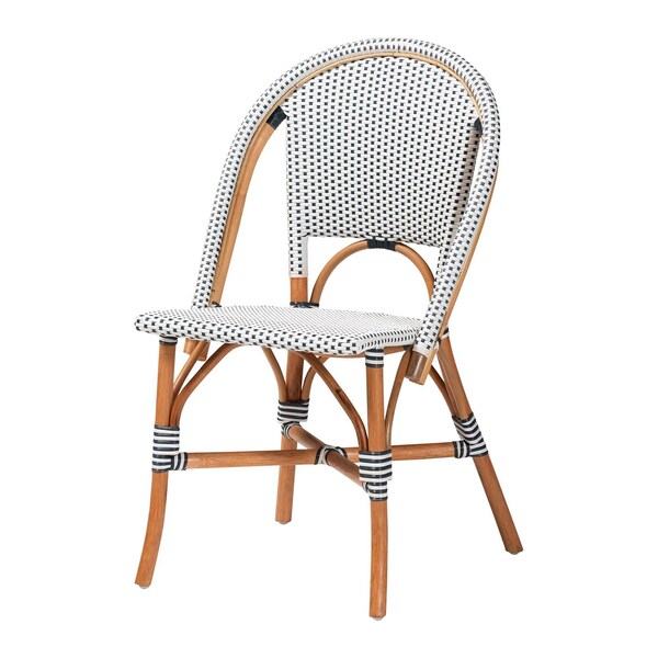 Bali & Pari Genica Classic French Two-Tone Navy and White Weaving and Natural Rattan Bistro Chair 251-13955-ZORO - main
