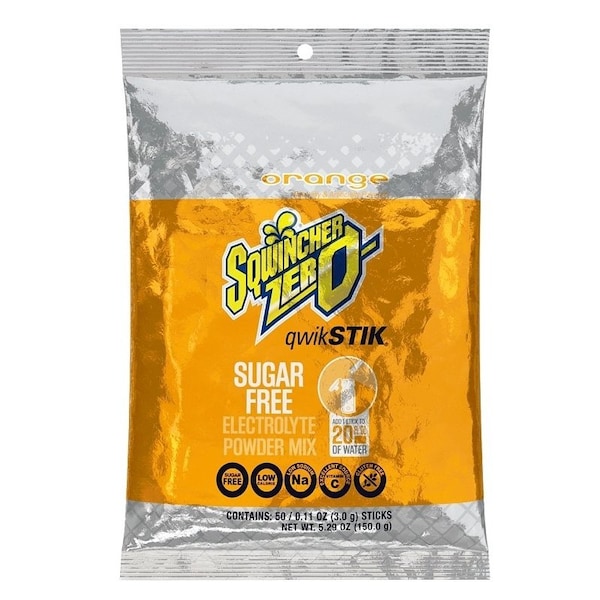 Sqwincher Qwik Stik ZERO Series Drink Mix, Sugar-Free, Powder, Orange Flavor, 0.11 oz Stick 159060100 - main
