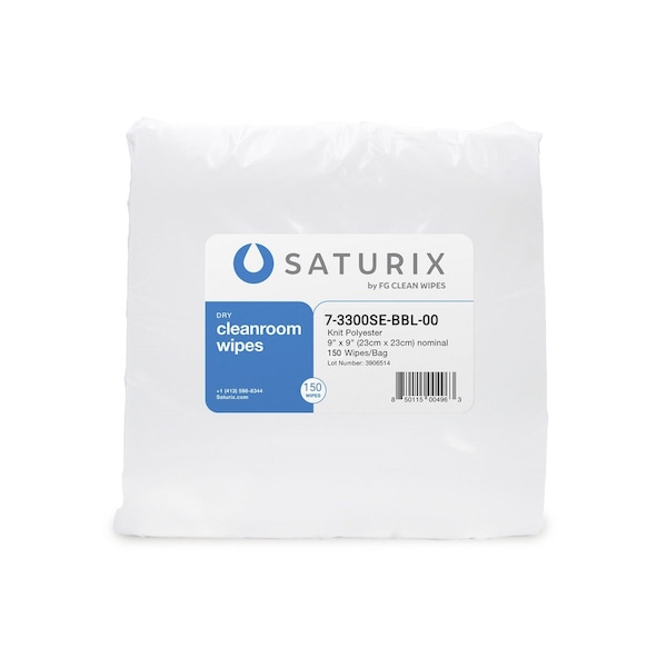 Saturix 125 GSM Polyester Knit Dry Cleanroom Wipes, 12 in x 12 in, 100 wipes per bag 7-3300SE-BBL-00 - main