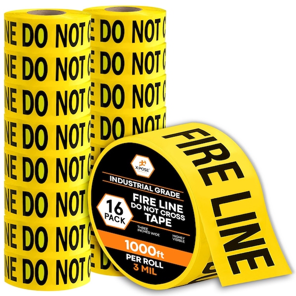 Xpose Safety Fire Line Do Not Cross Tape Roll, 3 Mil, 3 Inch Wide x 1000 Feet, Yellow w/Black Letters, 16PK PFLT-3M-16-X-S - main