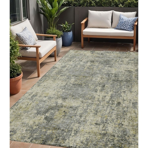Homeroots 5' X 8' Pewter And Beige Abstract Washable Indoor Outdoor Area Rug 630532 - main