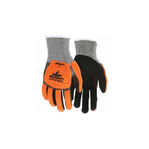 Mcr Safety UT1952 UltraTech A4/Cut Level Mechanics Knit Gloves, Small, Hi-Vis Orange TPR, Black, 12PK 127-UT1952S - main