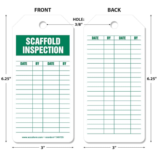 Accuform Tags By-The-Roll, Scaffold Inspection, PF-Cardstock, 250/Rl TAR725 - main