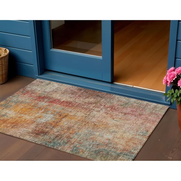 Homeroots 3' X 5' Tan Copper And Terra Cotta Abstract Washable Indoor Outdoor Area Rug 606116 - main