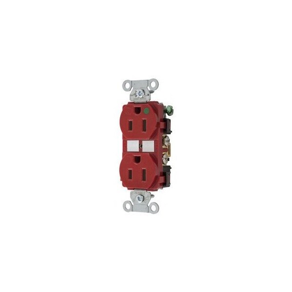 Hubbell 15A 125V Hospital Grade Duplex Receptacle, Red 8200RED - main