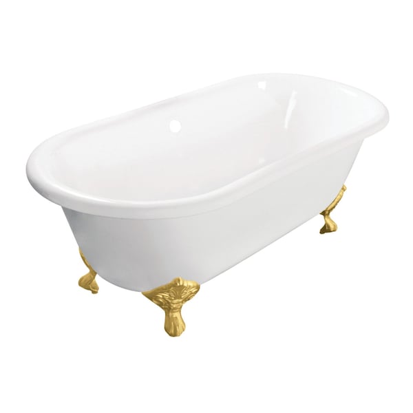 Kingston Brass 60" Cast Iron Oval Double Ended Clawfoot Tub, No Faucet Drillings, White/Brushed Brass VCTND603017NB7 - main