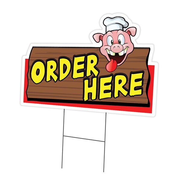 Signmission Order Here Pig Die Cut Yard & Stake outdoor plastic coroplast window, C-DC-1216-Order Here Pig19 C-DC-1216-Order Here Pig Sign19 - main