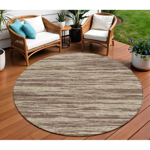 Homeroots 8' Brown And Beige Round Abstract Washable Indoor Outdoor Area Rug 613075 - main