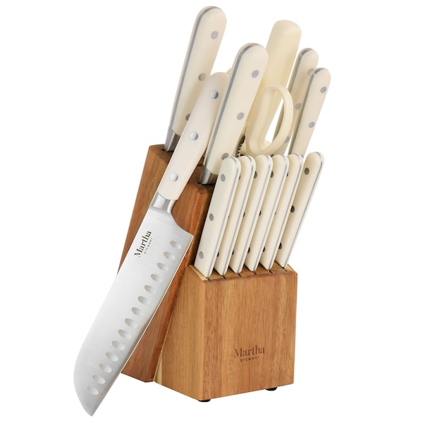 Martha Stewart Stainless Steel 14 Piece Cutlery and Knife Block Set in Cream 113011.14 - main