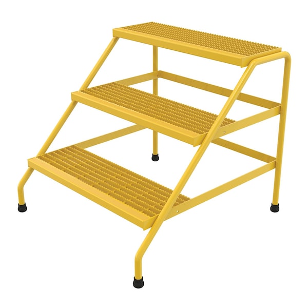 Vestil Alum Step Stand, 3 Step, Wide, Welded, 3 Steps, 30 Overall Height, Aluminum, Yellow SSA-3W-Y - main