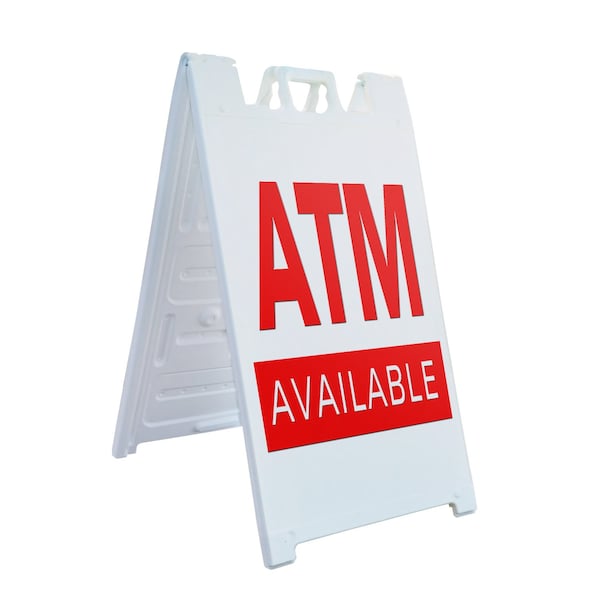 Signmission Atm, A-Frame & 2 Decals Installed, Heavy-Duty Plastic Frame SBHD-D-2436-Atm - main
