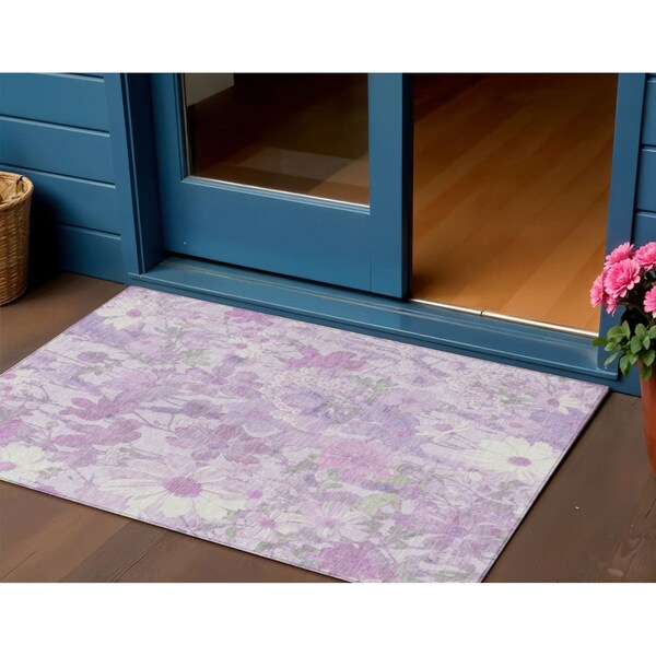 Homeroots 3' X 5' Lavender Purple And Lilac Floral Washable Indoor Outdoor Area Rug 611198 - main