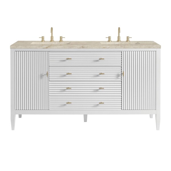 James Martin Vanities Myrrin 60" Double Vanity, Bright White, w/ 3 CM Tajnar Eclos Top w/FreePower Wireless Charger 485-V60D-BW-FTJR - main