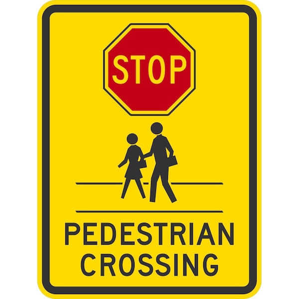 Lyle Stop Pedestrian Crossing (With Graphic), 18x24, High Intensity Prismatic, Yellow G-10850-HI_18x24 - main