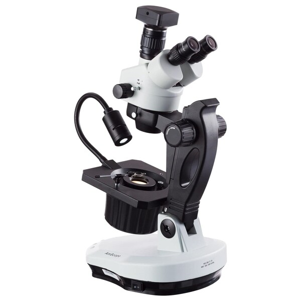 Amscope GM400 Advanced Jewel Gem Zoom Trinocular Stereo Microscope 7X-45X on Track Stand w/LED Top-light an GM400T-LED-20MBI3 - main