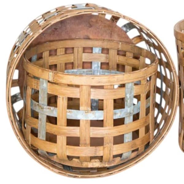 Homeroots Set of Three Natural Wicker And Galvanized Metal Woven Baskets, 3PK 636193 - main