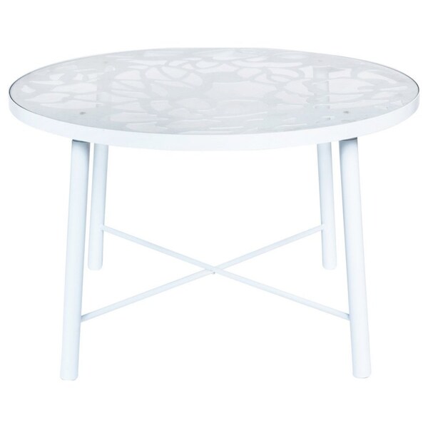 Leisuremod Devon Tree Design Glass Top Aluminum Base Indoor Outdoor Dining Table, White DT48W - main