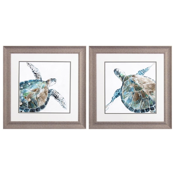 Homeroots Set Of Two Neutral Sea Turtle Brown Framed Print Wall Art, 2PK 521546 - main