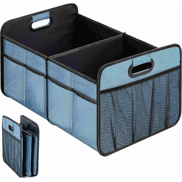Simple Deluxe Car Trunk Organizer for SUV, Collapsible 2 Compartment 50L Automotive Storage Box with 5 Pocket, 60 AAORGNTRUNK2OXGRN - main